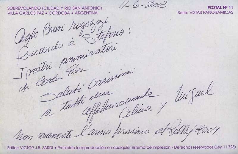 Letter from Celina y Miguel to Riccardo Errani and Stefano Casadio